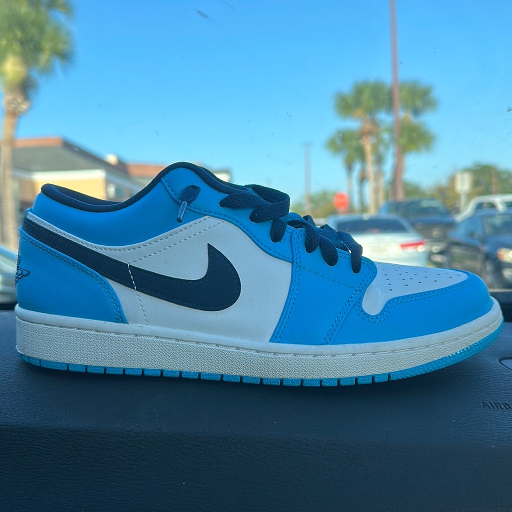 Air Jordan, blue and white, one day used.